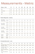Load image into Gallery viewer, Aalto Top measurements table for sizes curve 6-14