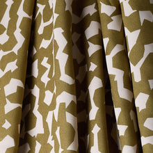 Load image into Gallery viewer, Atelier Brunette's Ekko Viscose fabric hangs to show drape, with an abstract blocks pattern print