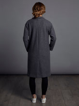 Load image into Gallery viewer, Bak view of lady wearing knee length coat with centre back seam