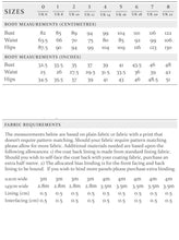 Load image into Gallery viewer, Body Measures chart and Fabric Requirements chart