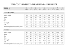 Load image into Gallery viewer, The Coat Finished Garment Measurements chart