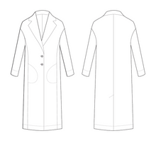 Load image into Gallery viewer, Technical Drawings front and back view of The Coat by The Avid Seamstress