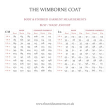 Load image into Gallery viewer, Body and Finished Garment Measurements Chart for The Wimborne Coat