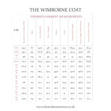 Load image into Gallery viewer, Finished Garment Measurements for The Wimborne Coat