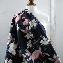 Load image into Gallery viewer, Cotton fabric with floral and flamingo pattern, draped on mannequin