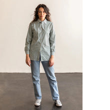 Load image into Gallery viewer, Lady wears a long sleeved button up shirt with neckerchief