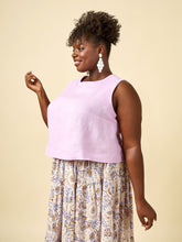 Load image into Gallery viewer, Side profile of model wearing Azure sleeveless top with Azure asymmetric tiered skirt