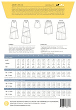 Load image into Gallery viewer, Closet Core Azure Sewing Pattern Envelope Back, shows line drawings and measures chart