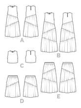 Load image into Gallery viewer, Closet Core Azure Sewing Pattern Tech Drawings of all five options; front and back views