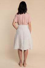 Load image into Gallery viewer, Back view of lady wearing Fiore Skirt, below-knee length flare skirt