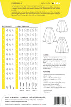 Load image into Gallery viewer, Fiore Skirt Sewing Pattern Envelope Back with chart measures