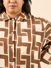 Load image into Gallery viewer, Detail of pyjama top with button up front to the neck with small collar