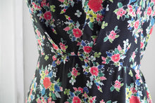 Load image into Gallery viewer, Front waist pleat details on dress made with Floral Viscose fabric