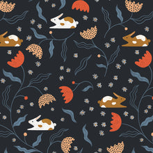 Load image into Gallery viewer, Digital flat illustration print of bunnies amongst flower stems