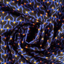 Load image into Gallery viewer, Organic cotton fabric with central swirl, with print of stems and dots in tessellating pattern