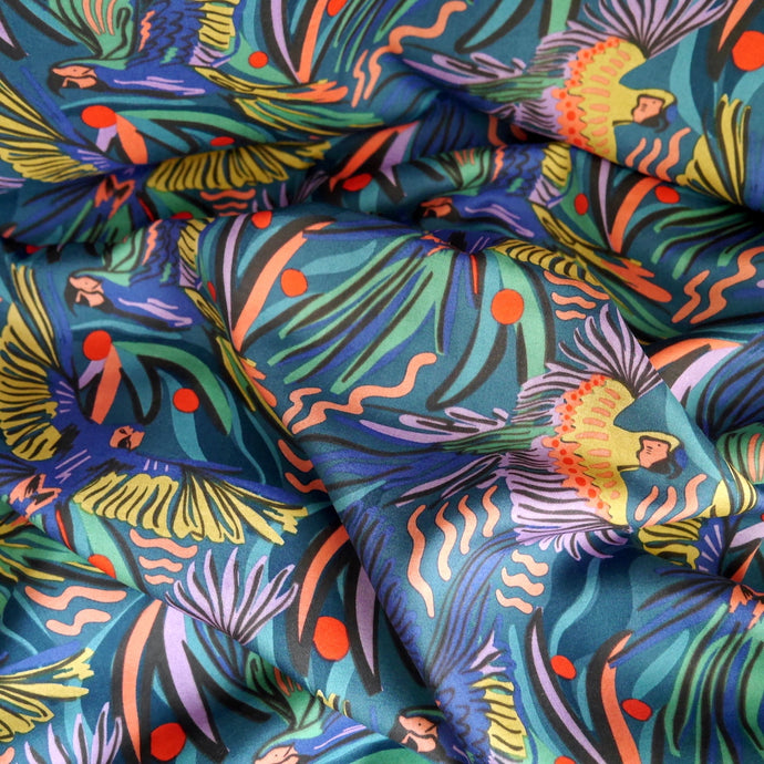 Jungle Birds Modal Fabric in soft drapes