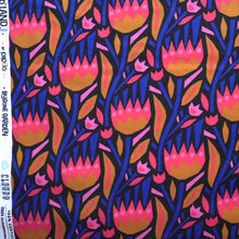 Load image into Gallery viewer, Organic cotton fabric displayed flat shows bold flowers print