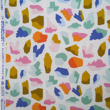 Load image into Gallery viewer, Organic cotton fabric flat lay displays a print of crystals. Along selvedge reads "Stardust, Elizabeth Olwen for Cloud9"