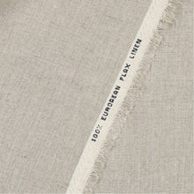 Load image into Gallery viewer, Linen Fabric displayed with selvedge showing woven text "100% European Flax Linen"