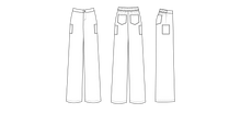 Load image into Gallery viewer, Line Drawings of the Flâneur Pants: front, back and size views