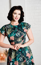 Load image into Gallery viewer, Model wearing a floral, cap-sleeve dress