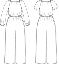 Load image into Gallery viewer, Avenir Jumpsuit Line Drawings, long and short sleeve views