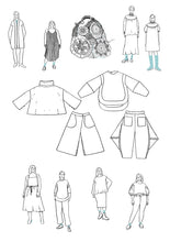 Load image into Gallery viewer, Thirteen line drawing illustrations of various garment designs.