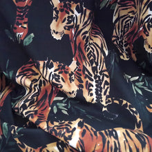 Load image into Gallery viewer, Watercolour Tigers printed on a plain backdrop on cotton fabric slightly crumpled with soft drape
