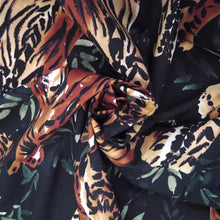 Load image into Gallery viewer, Watercolour Tigers printed on a plain backdrop on cotton fabric with central swirl