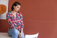 Load image into Gallery viewer, Lady wears a collared blouse made with the Boreale Viscose fabric