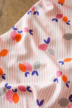 Load image into Gallery viewer, Lemons are stripe background viscose fabric on table