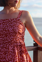 Load image into Gallery viewer, Side view of lady wearing a side lace-up strappy bodice, made up in Lianes Viscose fabric