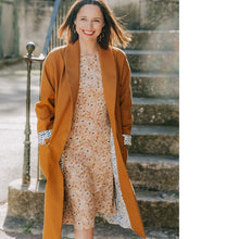 Load image into Gallery viewer, Lady wears an open coat with shawl collar, with hands in pockets
