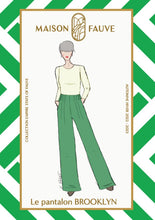 Load image into Gallery viewer, Maison Fauve Brooklyn Sewing Pattern Packaging box cover features illustration of lady wearing Brooklyn Trousers