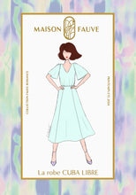 Load image into Gallery viewer, Maison Fauve Cuba Libre Sewing Pattern packaging features an illustration of the V-neck dress