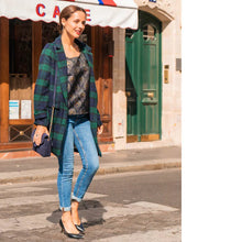 Load image into Gallery viewer, Lady wears a longline jacket coat unfastened, paired with denim jeans