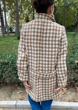 Load image into Gallery viewer, Back view of lady wearing Ray Coat shows belt, and worn with collar raised.