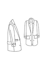 Load image into Gallery viewer, Line drawings of Ray Coat, side and front view.
