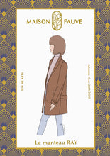 Load image into Gallery viewer, Maison Fauve Ray Coat Sewing Pattern Packaging Box features illustration of lady wearing a longline coat: the Ray Coat