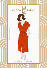 Load image into Gallery viewer, Maison Fauve Transat Dress Sewing pattern packaging box cover features an illustration of lady wearing Transat dress