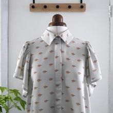 Load image into Gallery viewer, Collared shirt with short flutter sleeves made with Tranquil EcoVero Viscose on mannequin