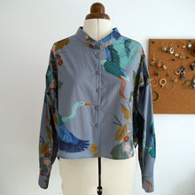 Load image into Gallery viewer, Front view of Heron-Heights Cotton fabric shirt on a mannequin, long sleeve with cuff, centre-front button stand, with stand collar