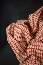 Load image into Gallery viewer, Close up of geometric pattern handblock, organic cotton fabric crumpled
