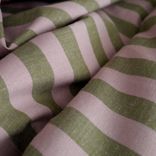 Load image into Gallery viewer, Striped, organic cotton and linen blend fabric displayed with soft folds