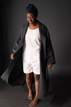 Load image into Gallery viewer, Model wears a traditional dressing gown unfastened