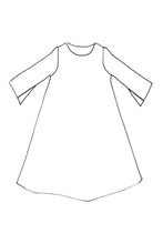 Load image into Gallery viewer, Line drawing of Trapeze dress, the 3/4 length sleeve version