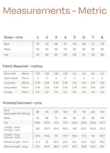 Load image into Gallery viewer, Measurements chart for Meridian Dress