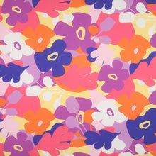 Load image into Gallery viewer, Eco Viscose fabric displayed flat, with a bold, retro-style floral pattern