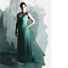 Load image into Gallery viewer, Lady wears a sleeveless, seamed, sweetheart neckline dress with a-line skirt, hand in in-seam side pocket