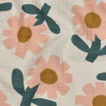 Load image into Gallery viewer, Pattern print of large flower motifs on natural base organic cotton double gauze fabric